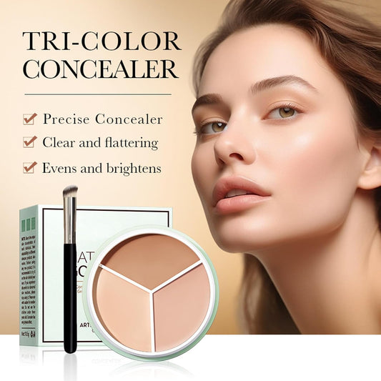 Concealer Full Coverage, Creamy Concealer Makeup Palette, 3 Color Contour Pallet Colour Corrector for Dark Circles, Blemish, Redness, Tattoo, Hydrating Matte Foundation with Fine Brush