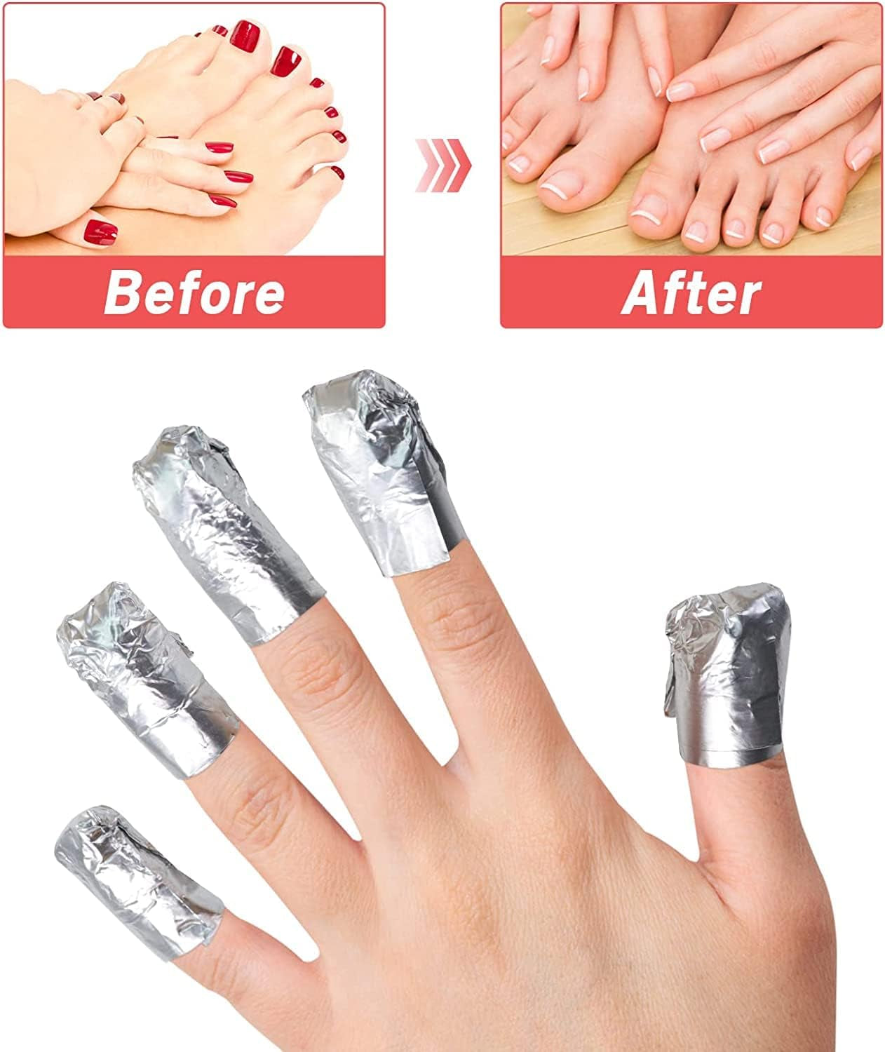 Foil Nail Wraps Remover, 100 PCS Nail Foil Aluminium Wraps, with Pre-Attached Lint-Free Cotton Pads for Fast & Gentle Soak off Gel Polish Removing