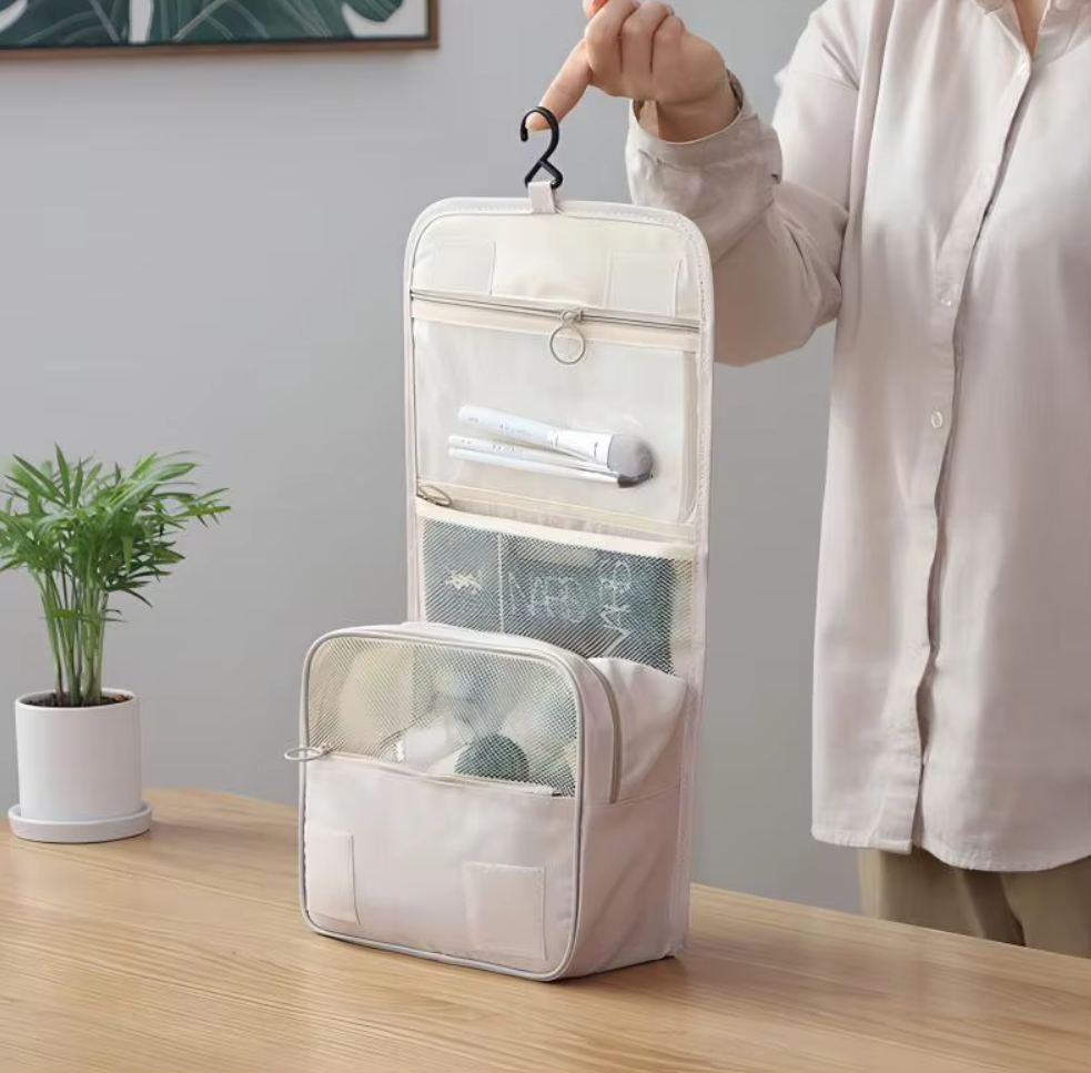 Portable Waterproof Hanging Toiletry Bag for Travel – Multi-Compartment Storage for Makeup, Cosmetics & Essentials