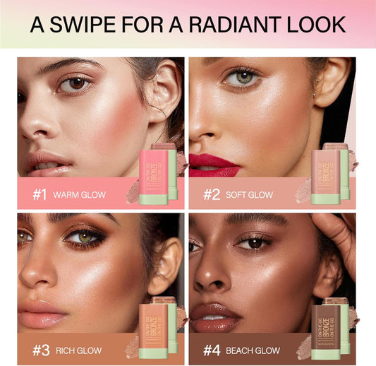 Highlighter Makeup Stick - Waterproof Glitter Cream Highlighter - Bronzer Contour Face Makeup - Long-Lasting 3-In-1 Multi Uses for Face Body Eyeshadow (2#Soft Glow)