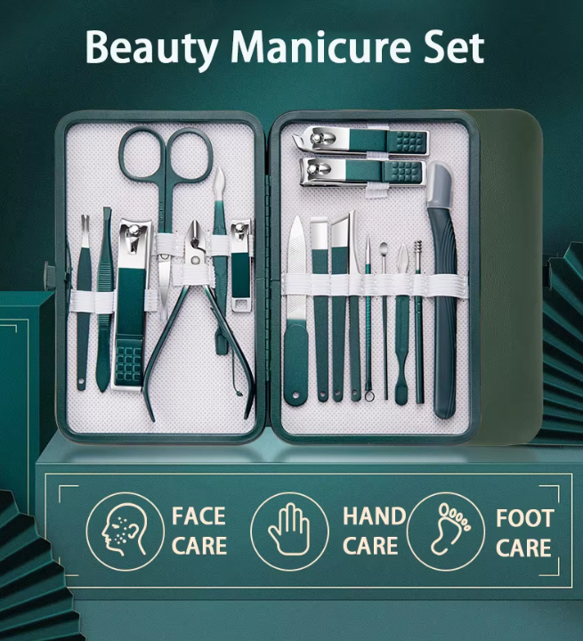 18-in-1 Stainless Steel Manicure Pedicure Kit with Travel Case ( 7/10/12/18 sets)