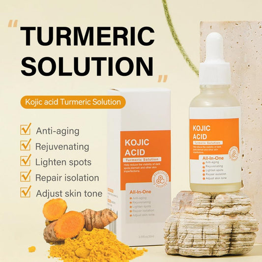 Kojic Acid Turmeric Oil Serum Face, Turmeric Oil Face Serum Enriched with Turmeric, Aloe Vera, Seaweed and Goji Berry Extracts to Illuminate Skin Tone, Anti-Aging, Skincare for Man & Women