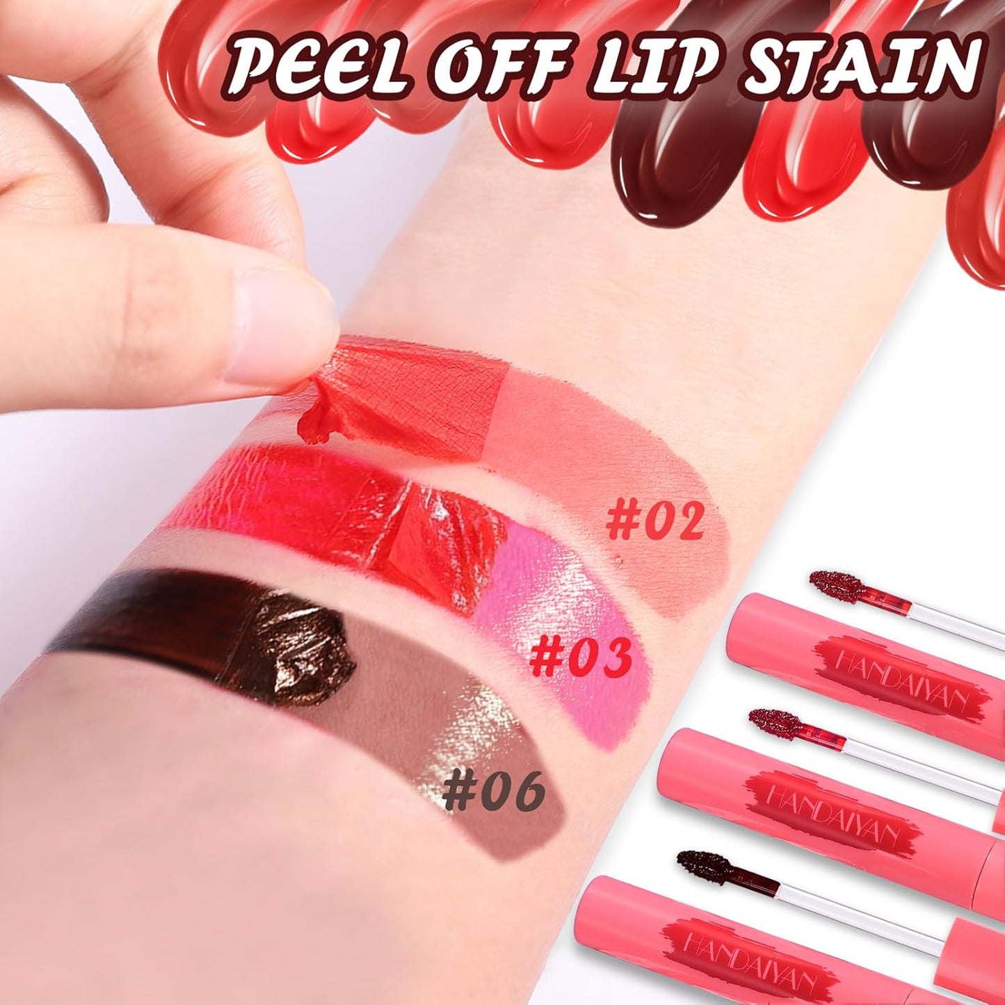3Pcs Peel off Lip Stain, Long-Lasting Lip Tint Stain Smooth and Matte Lip Tint, Water-Resistant Lip Liner Stain, and Non-Greasy Lip Tint Stain Peel Off