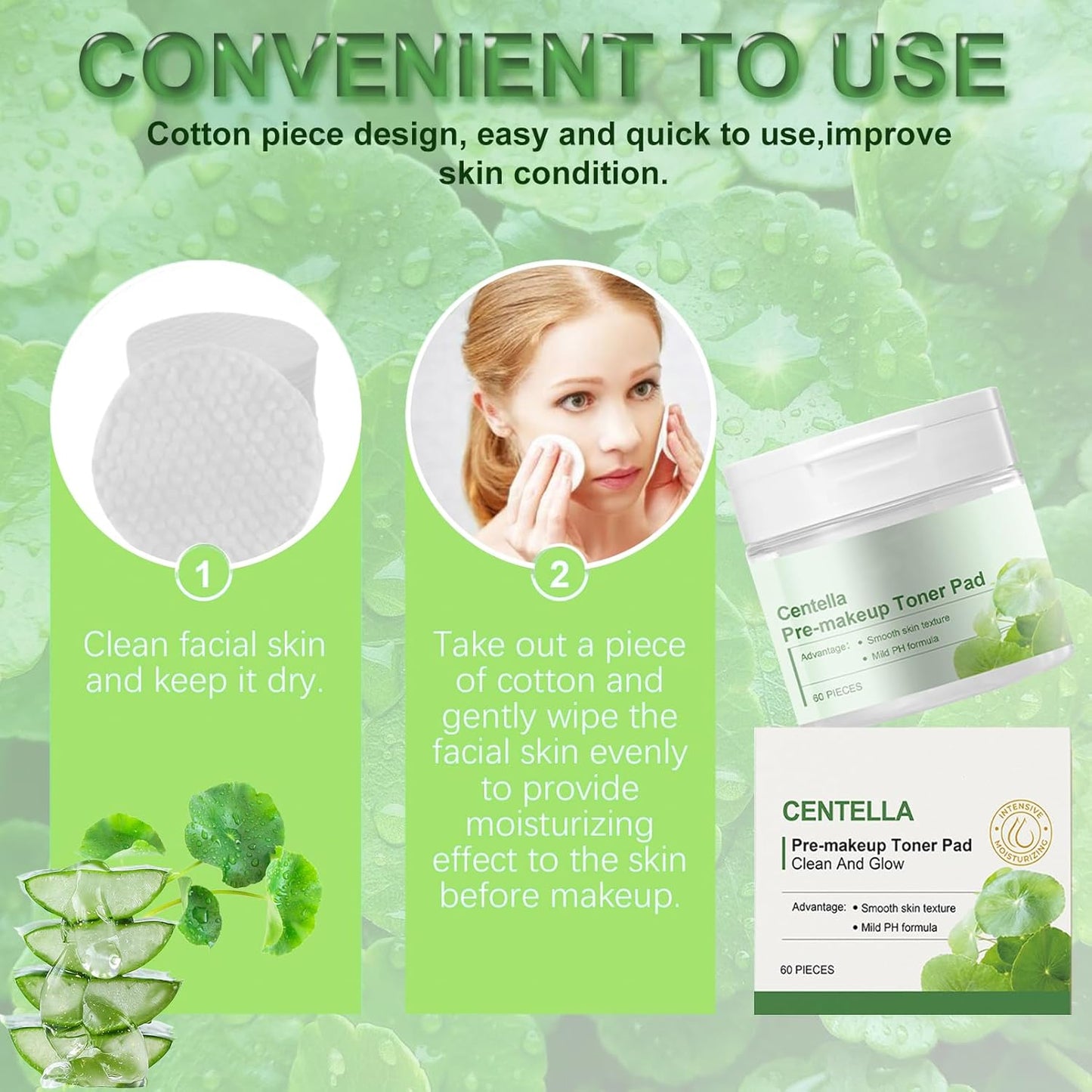 Centella Toner Pads 60PCS - Skin Care for Teenage Girls - Face Exfoliator Pad with Aloe,Centella and Btaine - Face Pads for Cleansing Pores,Calming - Exfoliating and Cleansing Pad