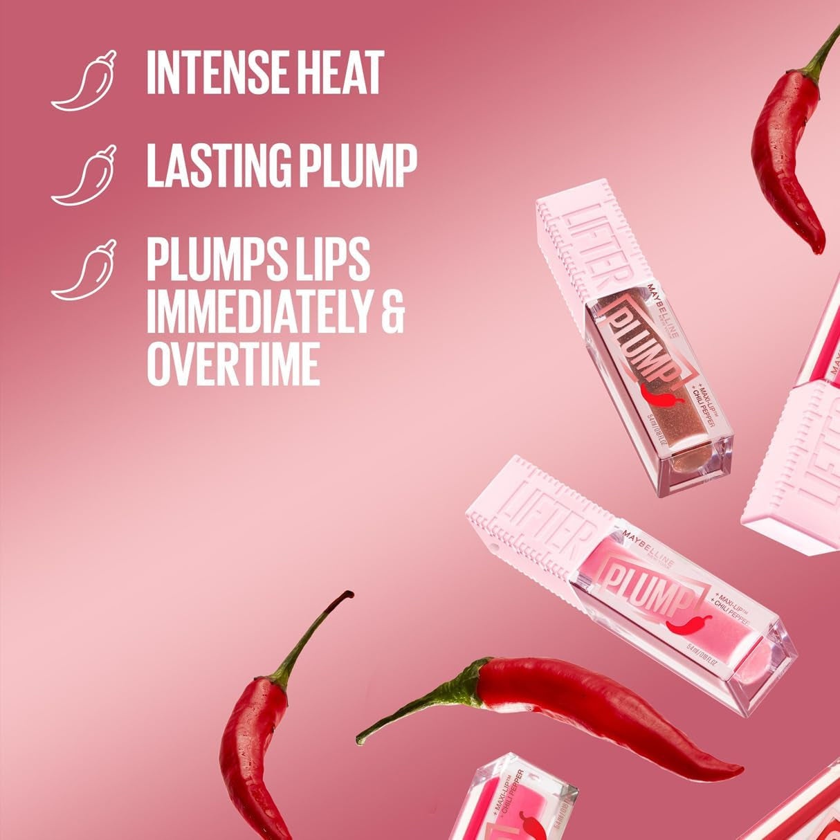 New York, Lifter Plump Lip Gloss, Lasting Plump, Heated Formula with Hyaluronic Acid and Chilli Pepper, XL Wand, Vegan Formula, Shade: 001 Blush Blaze
