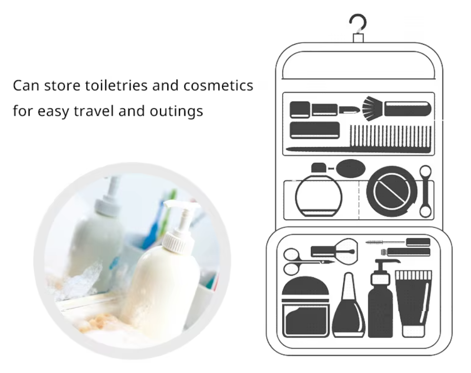 Portable Waterproof Hanging Toiletry Bag for Travel – Multi-Compartment Storage for Makeup, Cosmetics & Essentials