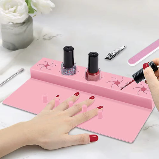 Nail Polish Holder, Non-Slip Silicone Nail Polish Bottle Base Nail Holder, Pink Salon Hhand Rest Pad for Home DIY Manicure Tools