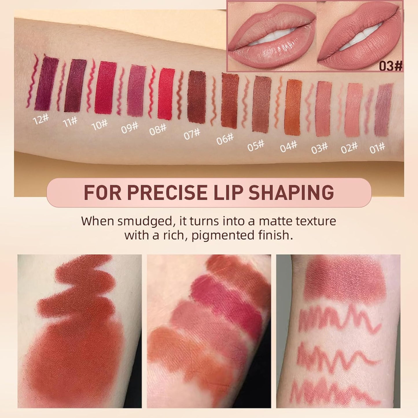 Matte Lipstick for Women,Nude Lipstick Lipliner Pencil Lip Filler Long Lasting Lip Gloss,Lip Liner and Lipstick Set,Lip Makeup Kits for Daily Makeup and Holiday (#03, One Size)