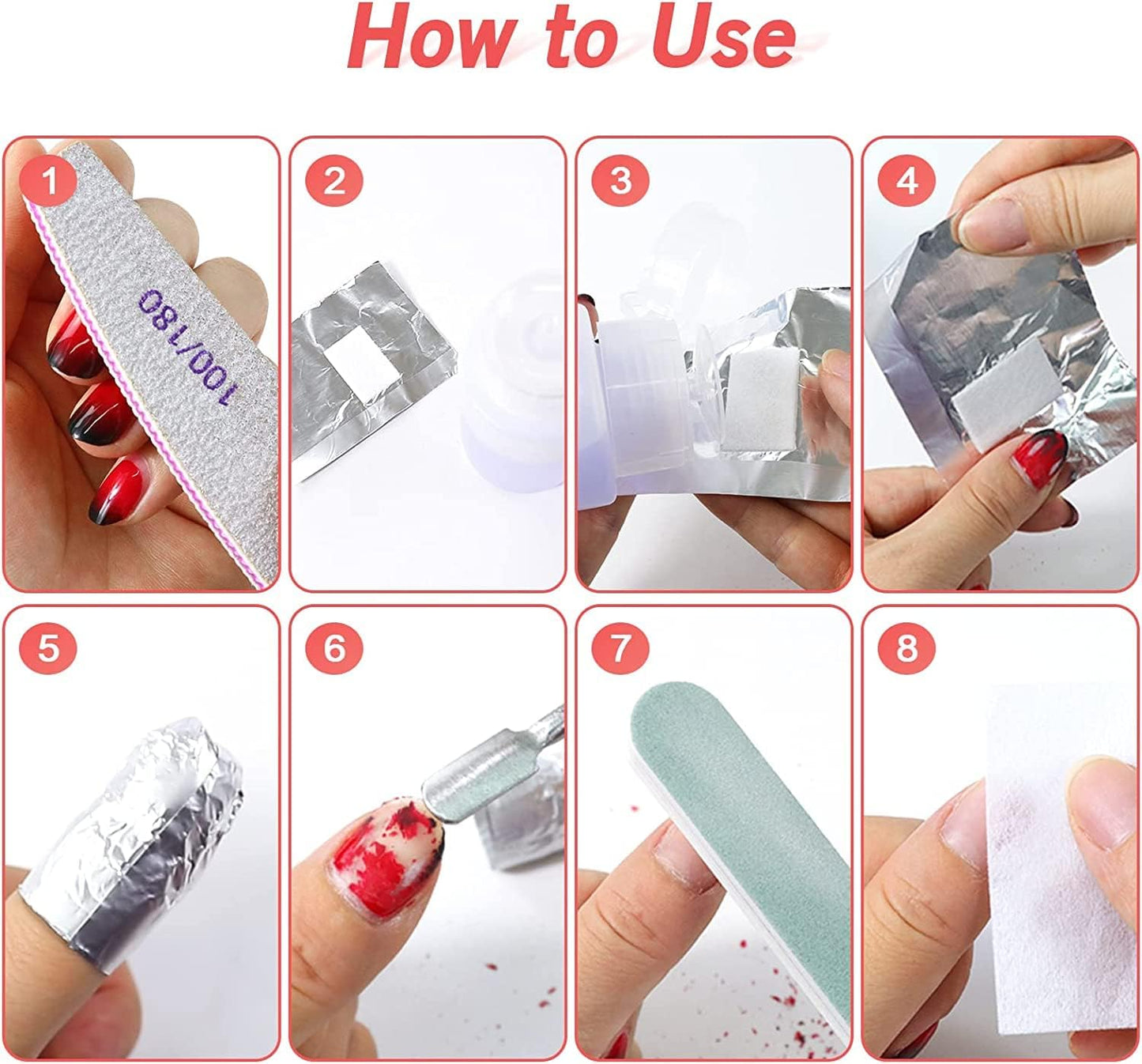 Foil Nail Wraps Remover, 100 PCS Nail Foil Aluminium Wraps, with Pre-Attached Lint-Free Cotton Pads for Fast & Gentle Soak off Gel Polish Removing
