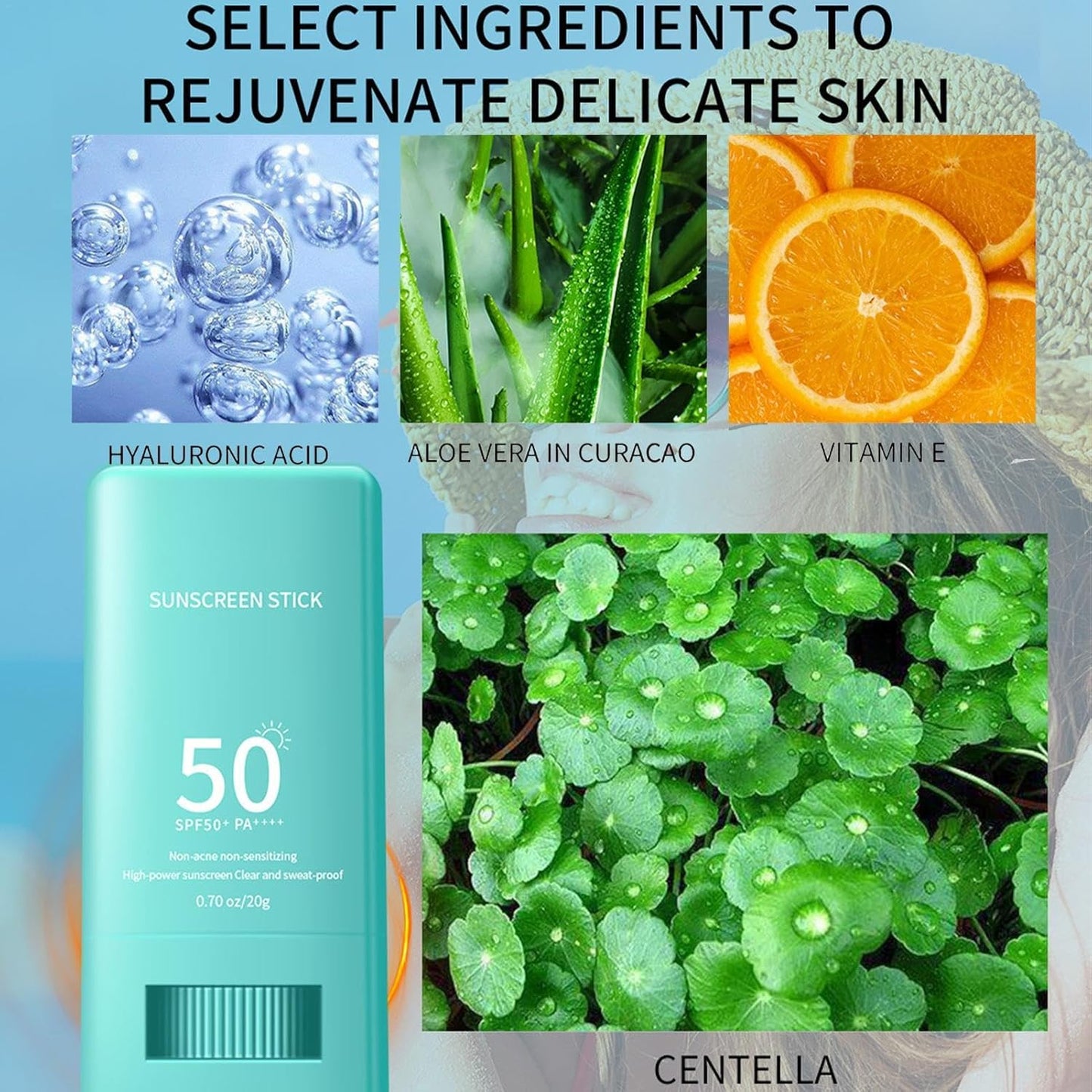Sun Cream Stick SPF 50, Sunscreen Stick, Face Sunscreen, Long Lasting, Easy Use, All Skin Types