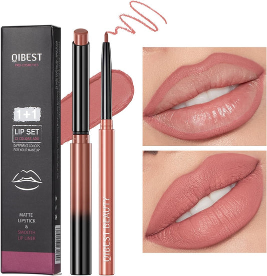 Matte Lipstick for Women,Nude Lipstick Lipliner Pencil Lip Filler Long Lasting Lip Gloss,Lip Liner and Lipstick Set,Lip Makeup Kits for Daily Makeup and Holiday (#03, One Size)