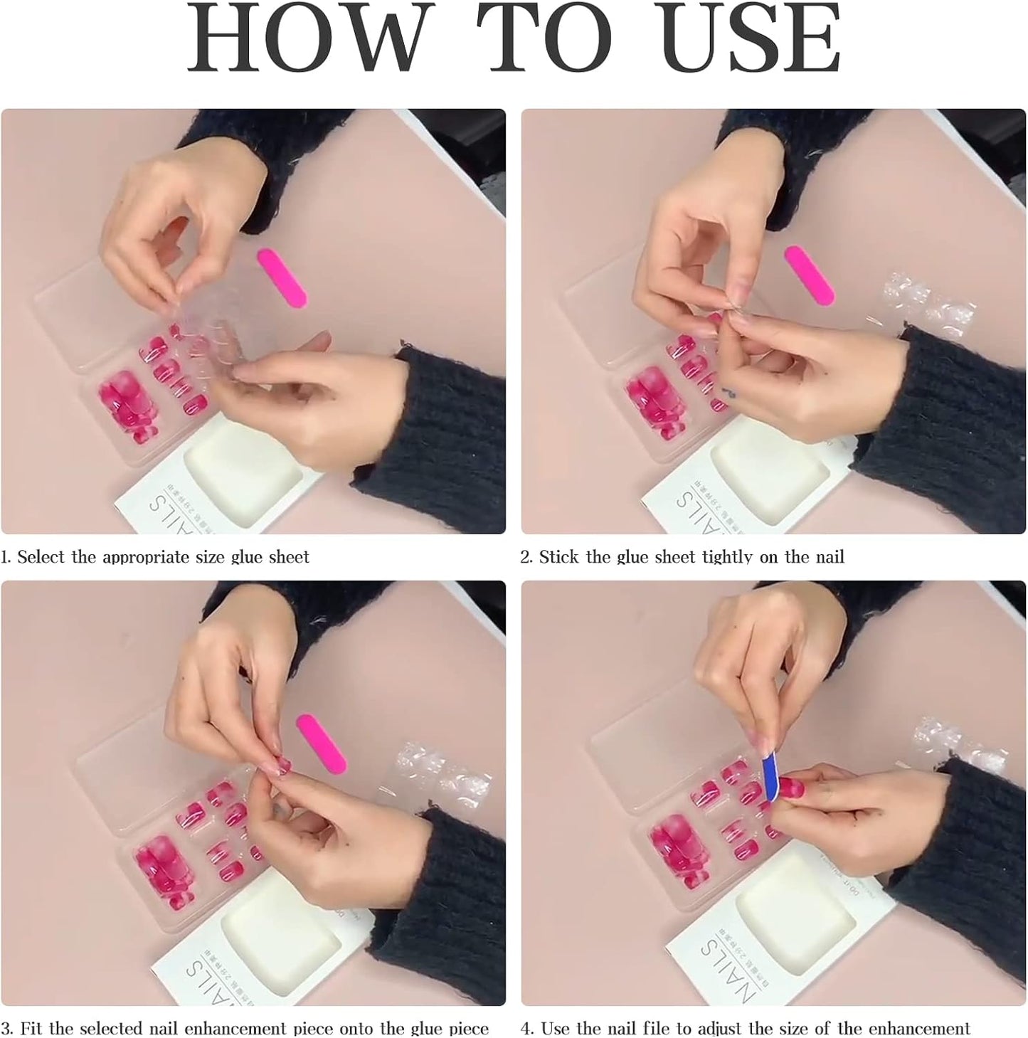 24Pcs Short False Nails Glitter Pink Stick on Nails White Marble Press on Nails Removable Glue-On Nails Fake Nails Acrylic Full Cover Nails Women Girls Nail Art Accessories
