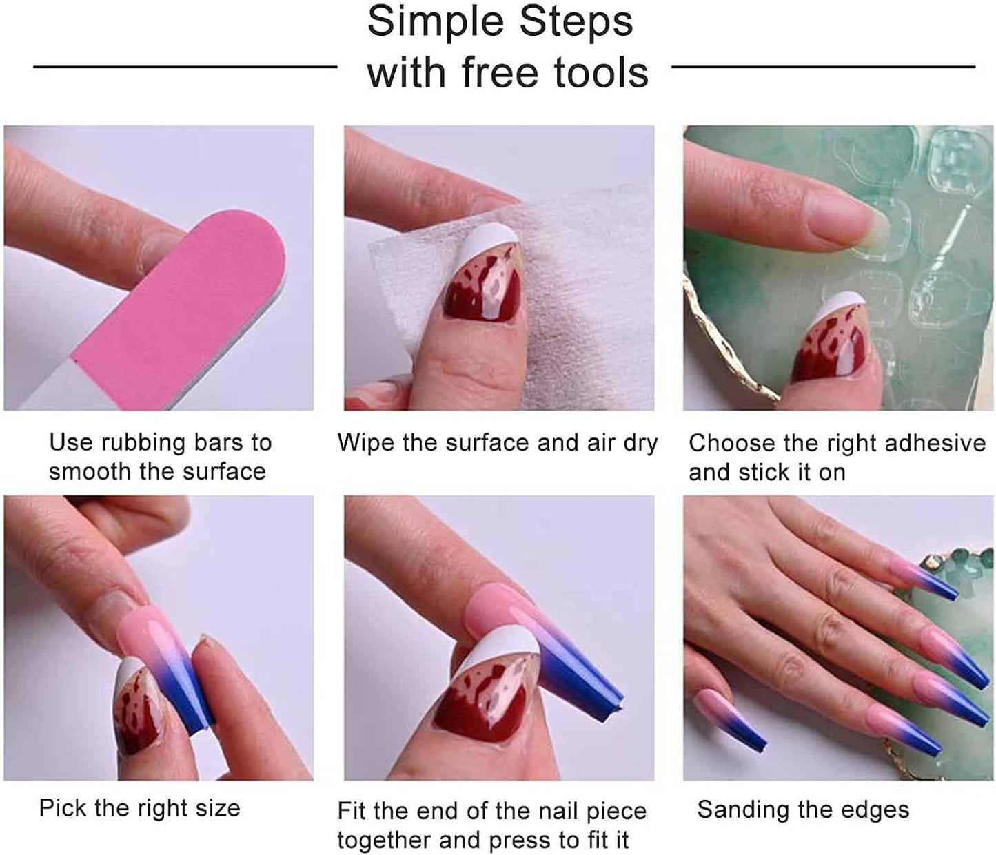 Extra Long Coffin Press on Nails Ballerina Blue Fake Nails Matte French Clip on Nails Punk Luxury Press Nails Art Full Cover Acrylic Nails Artificial Nails for Women and Girls 24Pcs (Blue)