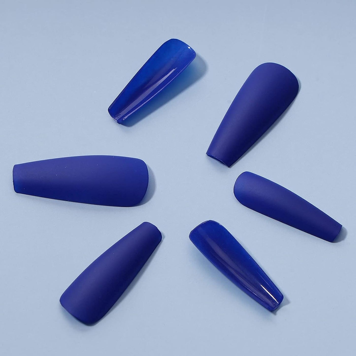 Extra Long Coffin Press on Nails Ballerina Blue Fake Nails Matte French Clip on Nails Punk Luxury Press Nails Art Full Cover Acrylic Nails Artificial Nails for Women and Girls 24Pcs (Blue)