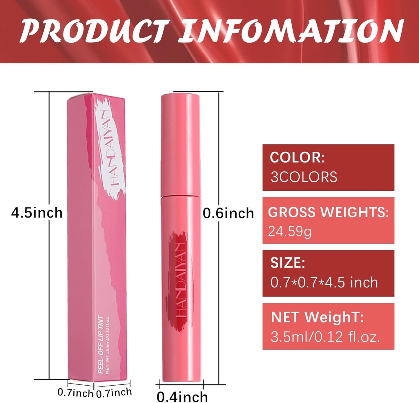 3Pcs Peel off Lip Stain, Long-Lasting Lip Tint Stain Smooth and Matte Lip Tint, Water-Resistant Lip Liner Stain, and Non-Greasy Lip Tint Stain Peel Off