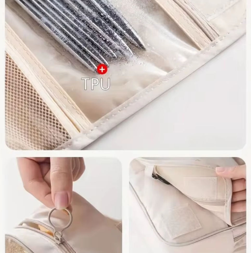 Portable Waterproof Hanging Toiletry Bag for Travel – Multi-Compartment Storage for Makeup, Cosmetics & Essentials