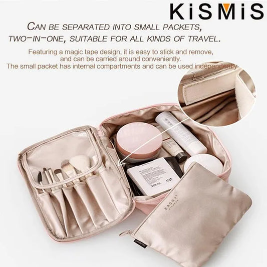 KISMIS 1PC Makeup Bag Travel Make up Organiser Bag Storage Vanity Case Makeup Bags for Women Makeup Box Cosmetic Bags with Compartments