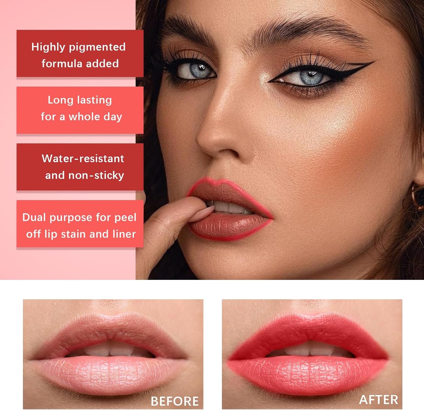 3Pcs Peel off Lip Stain, Long-Lasting Lip Tint Stain Smooth and Matte Lip Tint, Water-Resistant Lip Liner Stain, and Non-Greasy Lip Tint Stain Peel Off