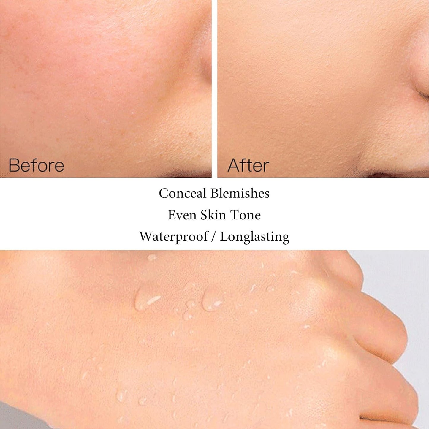 BB Cream Liquid Foundation, Natural Look Even Skin Tone Color Correcting, Full Coverage Moisturizing Concealer Makeup Base, Anti-Redness Smoothing Waterproof and Blendable