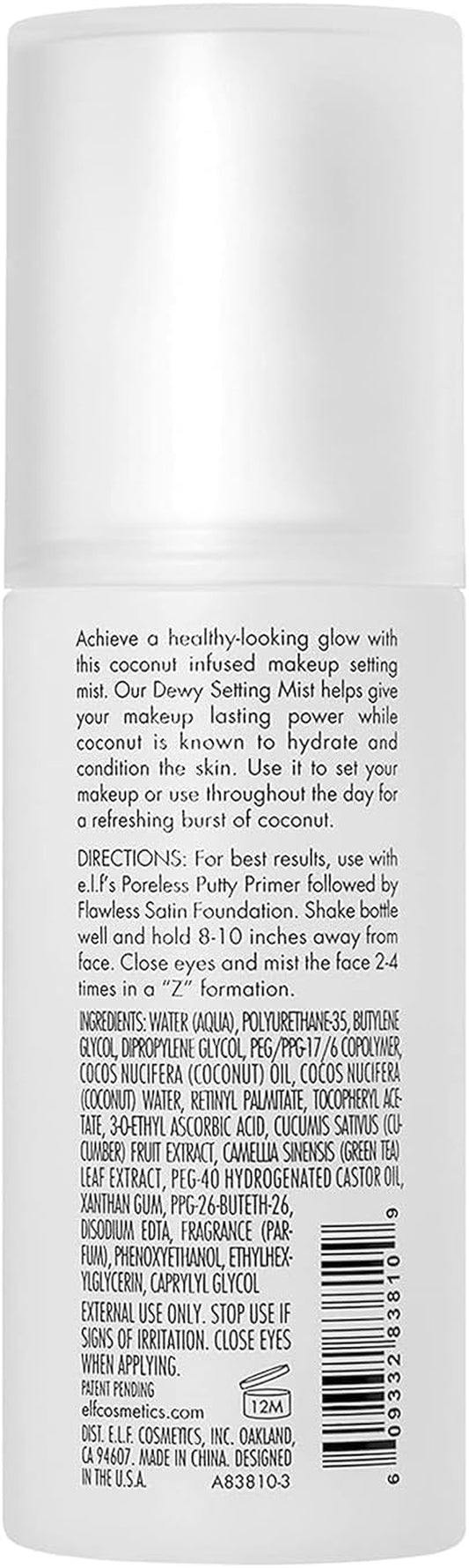 Dewy Coconut Setting Mist, Makeup Setting Spray, Hydrates & Conditions Skin, 2.7 Fl Oz (80Ml)