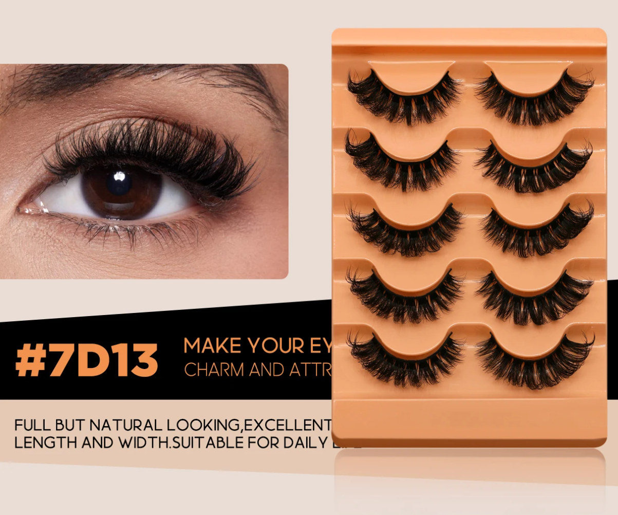 Groinneya 5 Pairs Mink Fluffy Eyelashes – 8D Russian Strip Lashes Extensions, Thick, Soft & Curly Handmade False Lashes