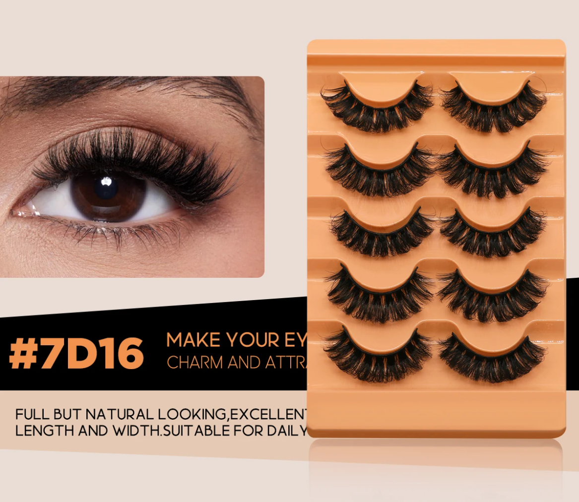 Groinneya 5 Pairs Mink Fluffy Eyelashes – 8D Russian Strip Lashes Extensions, Thick, Soft & Curly Handmade False Lashes