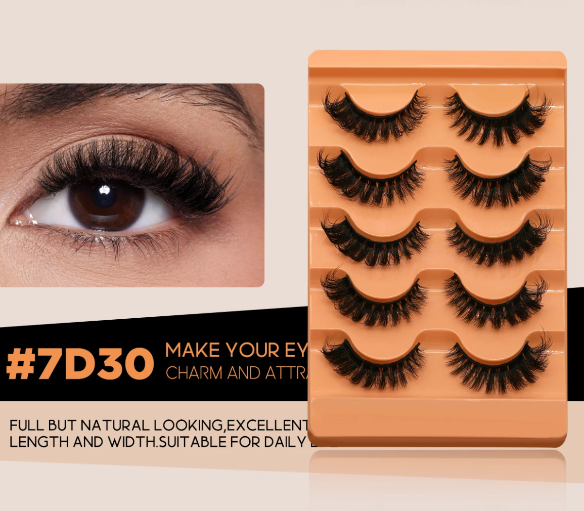 Groinneya 5 Pairs Mink Fluffy Eyelashes – 8D Russian Strip Lashes Extensions, Thick, Soft & Curly Handmade False Lashes
