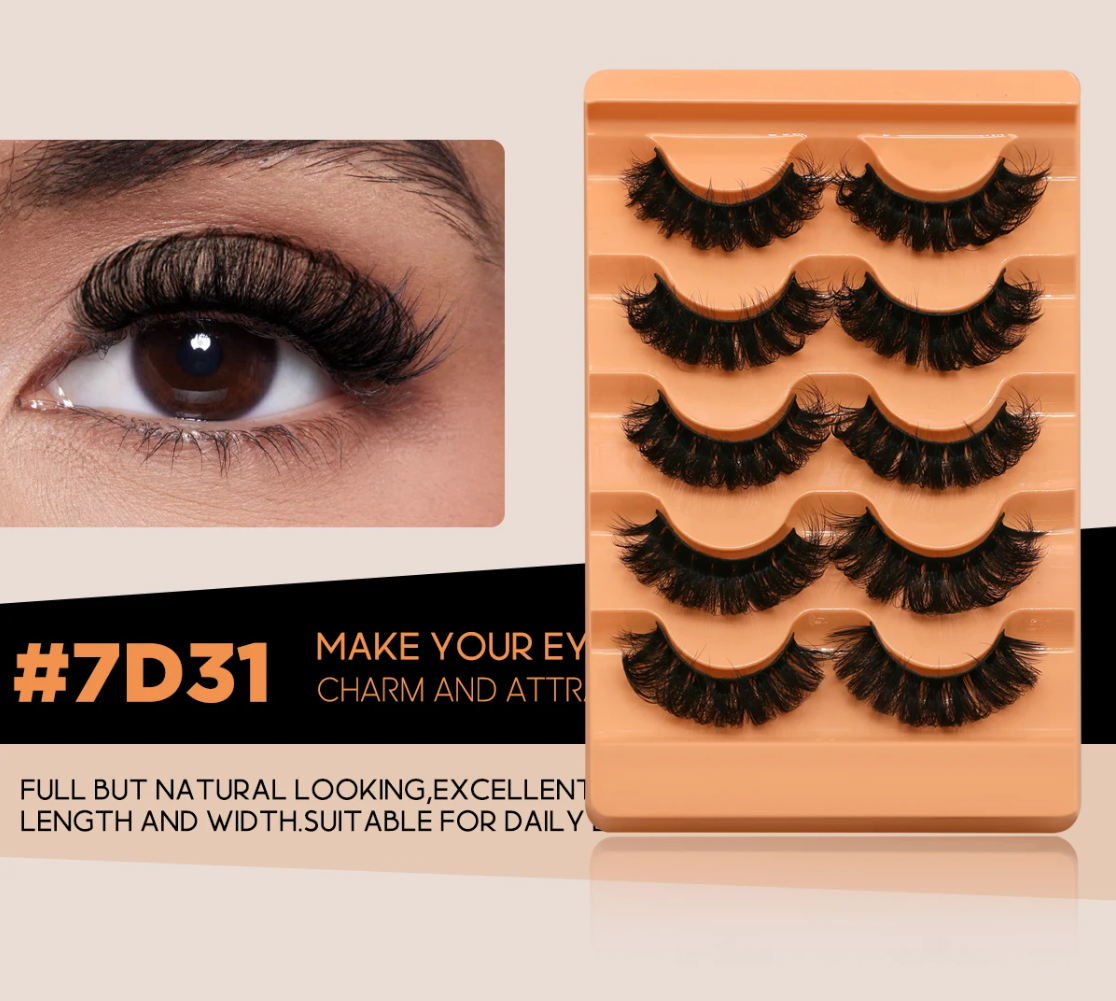 Groinneya 5 Pairs Mink Fluffy Eyelashes – 8D Russian Strip Lashes Extensions, Thick, Soft & Curly Handmade False Lashes