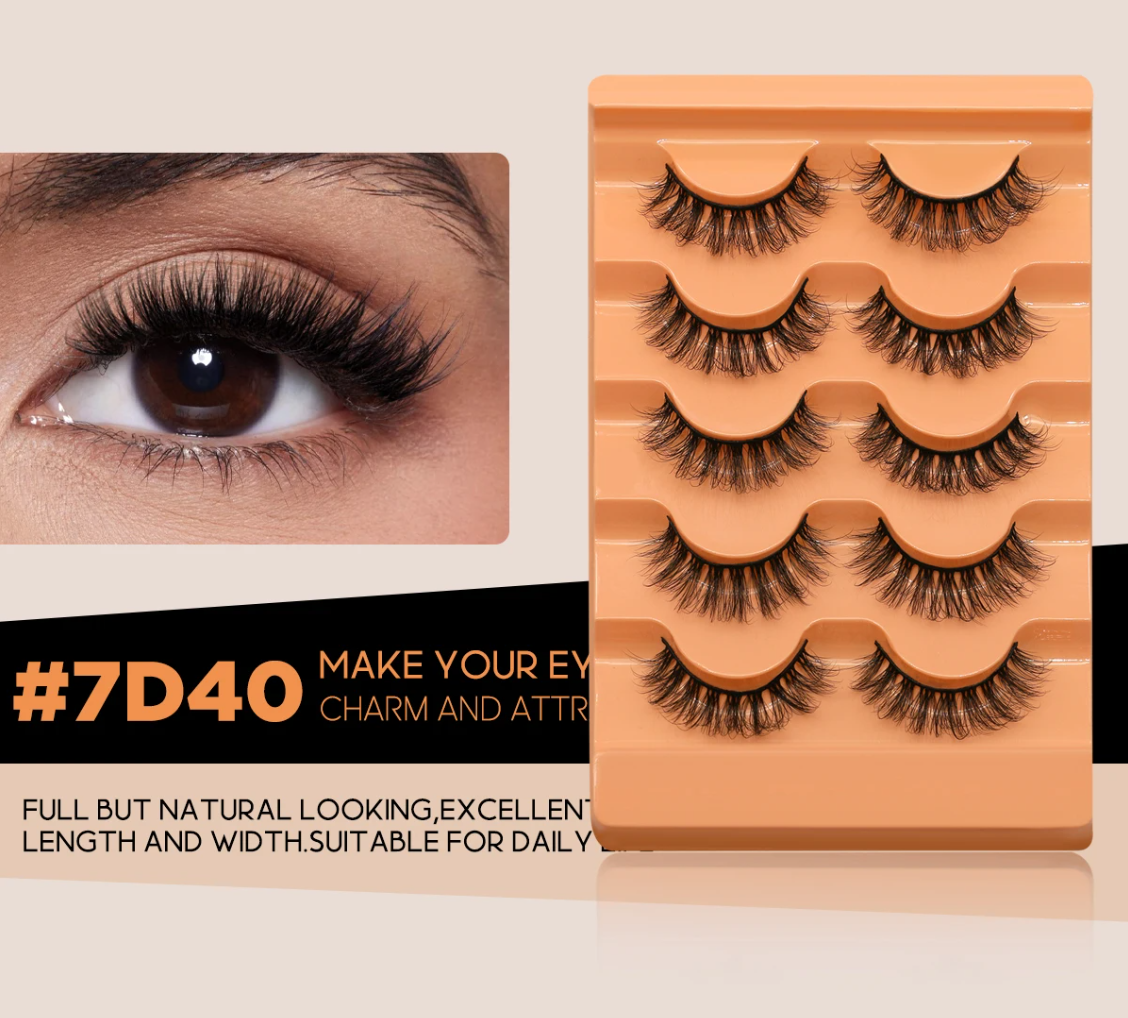 Groinneya 5 Pairs Mink Fluffy Eyelashes – 8D Russian Strip Lashes Extensions, Thick, Soft & Curly Handmade False Lashes