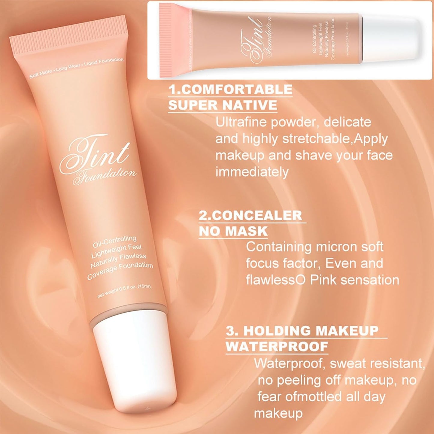 BB Cream Liquid Foundation, Natural Look Even Skin Tone Color Correcting, Full Coverage Moisturizing Concealer Makeup Base, Anti-Redness Smoothing Waterproof and Blendable