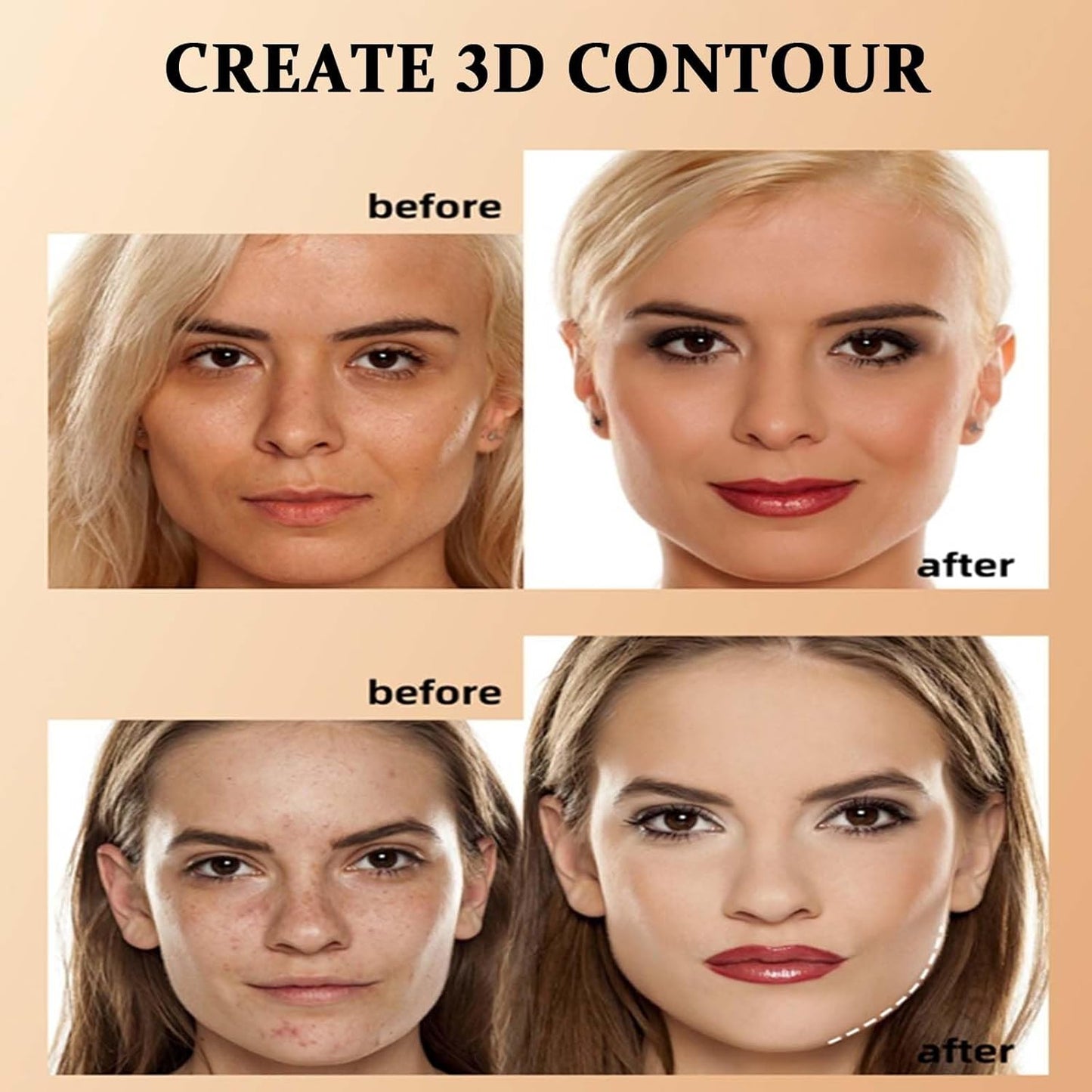 3PCS Contour Highlighter Blush Sticks - Natural Blush Contour and Highlighter Set - Bronzer Contour Sculpt the Face - Non-Greasy Waterproof Long-Lasting Effect Face Makeup