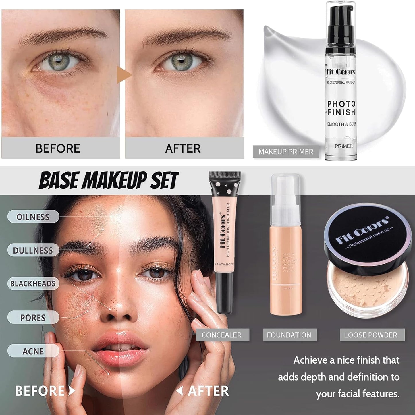 All in One Makeup Kit Full Kit Makeup Set & Portable Travel, Eyeshadow Palette Face Primer Foundation Make up Concealer Eyeliner Stamp Mascara 5Color Lipstick, Face Make-Up Gift Set