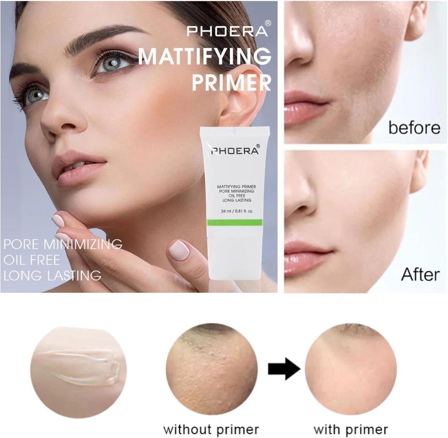 4 Piece Full Coverage Foundation Makeup Set - Pore Minimising Primer, Full Coverage Foundation, Matte Finish Setting Spray and Blending Make-Up Sponge (105 - Sand, 30Ml)