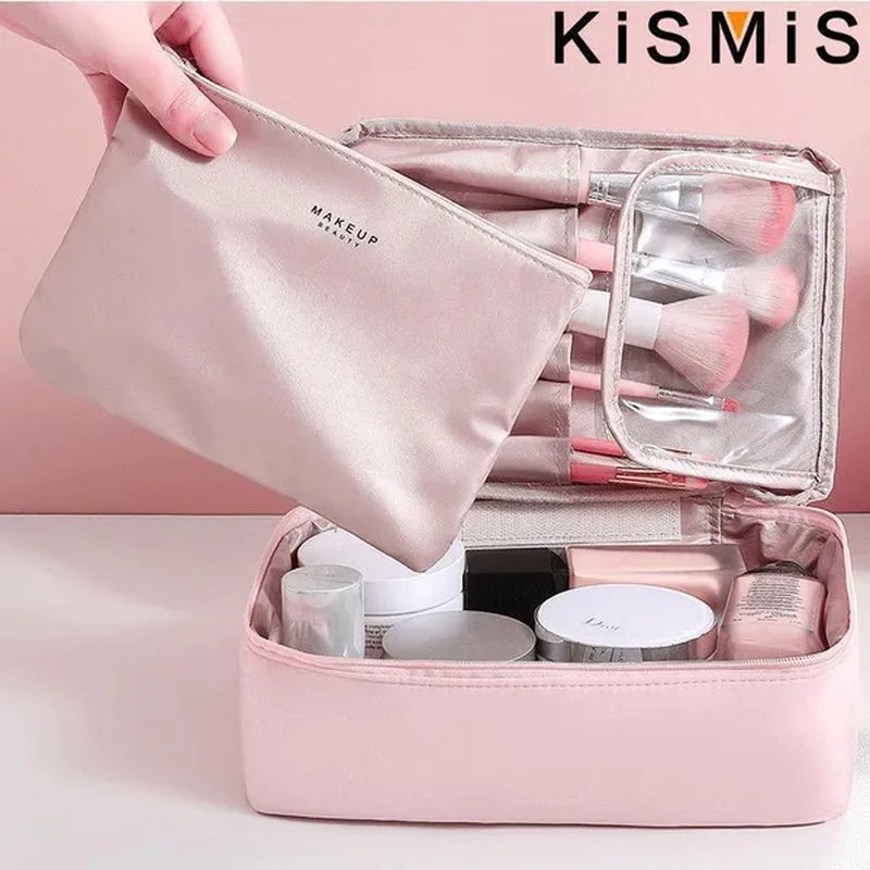 KISMIS 1PC Makeup Bag Travel Make up Organiser Bag Storage Vanity Case Makeup Bags for Women Makeup Box Cosmetic Bags with Compartments