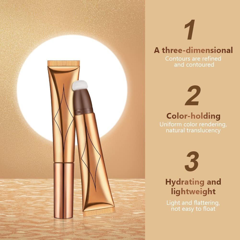 Contour Beauty Wand, Liquid Highlighter Contour Beauty Wand with Cushion Applicator, Matte Liquid Blush Wand, Long Lasting Smooth Lightweight Beauty Wand Makeup