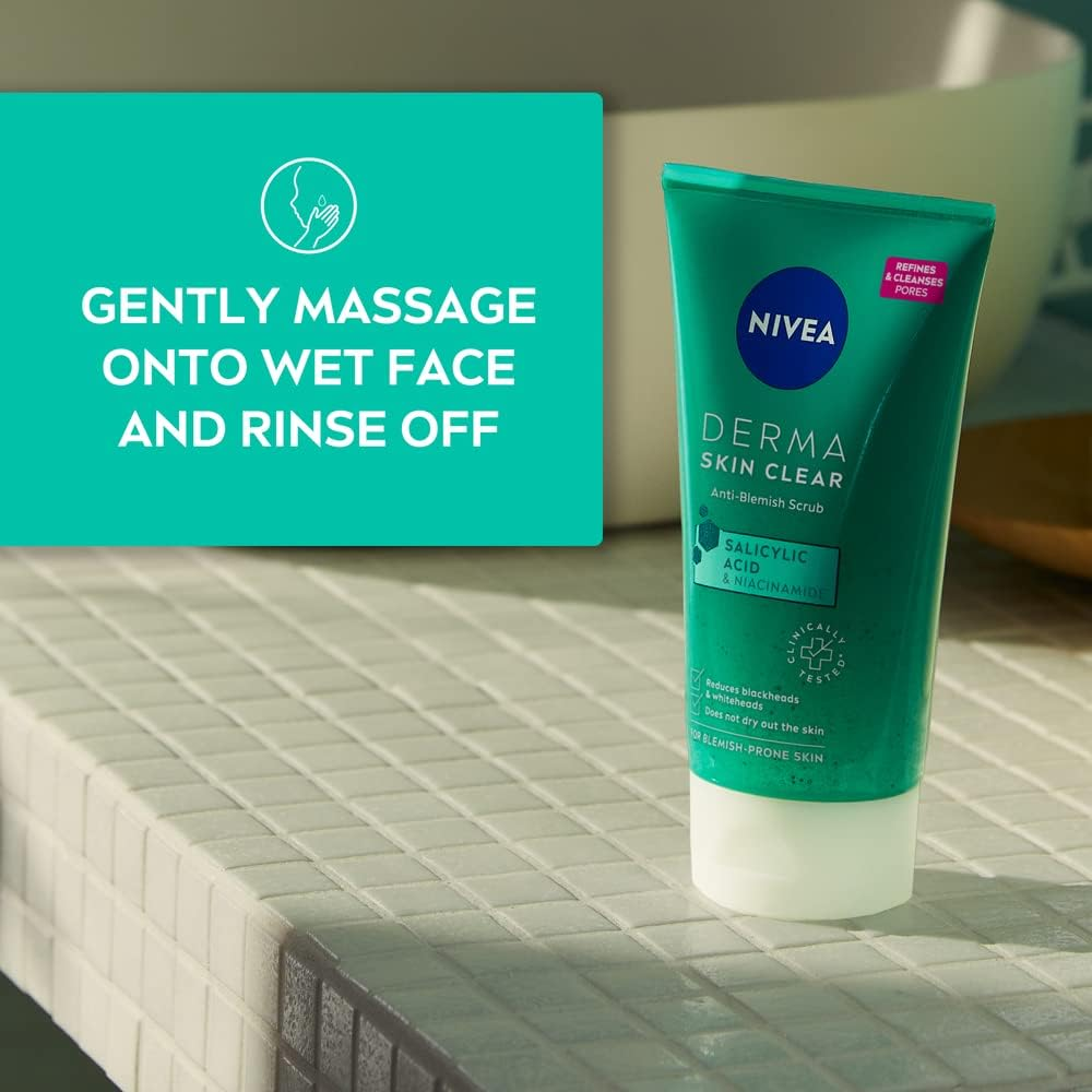 NIVEA Derma Skin Clear Scrub – Exfoliating Face Scrub with Salicylic Acid & Niacinamide (150ml x 2)