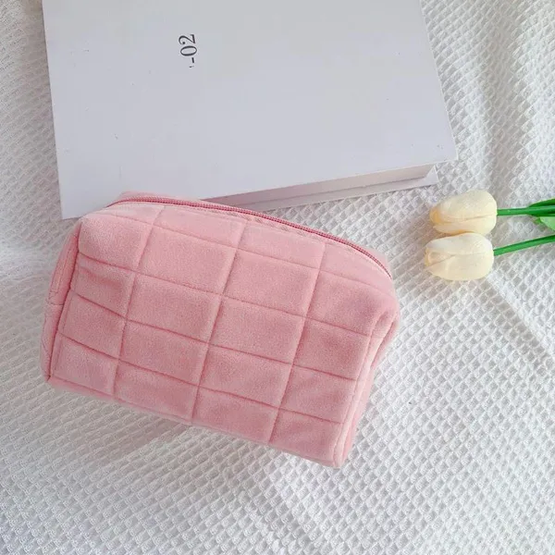 Large Capacity Plush Makeup Bag – Soft Flannel Cosmetic Organizer (Pink | White | Blue)
