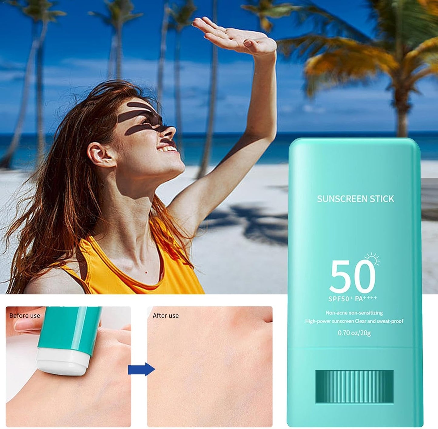 Sun Cream Stick SPF 50, Sunscreen Stick, Face Sunscreen, Long Lasting, Easy Use, All Skin Types