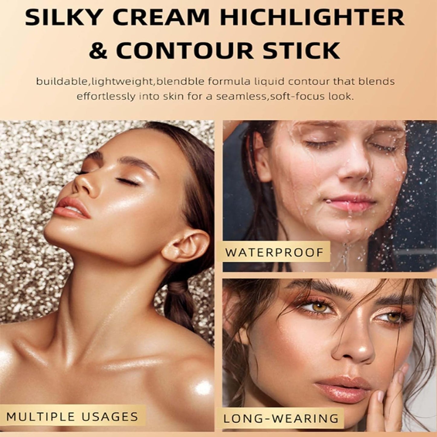 3PCS Contour Highlighter Blush Sticks - Natural Blush Contour and Highlighter Set - Bronzer Contour Sculpt the Face - Non-Greasy Waterproof Long-Lasting Effect Face Makeup