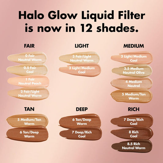 Halo Glow Liquid Filter, Complexion Booster for a Glowing, Soft-Focus Look, Infused with Hyaluronic Acid, Vegan & Cruelty-Free, 2 Fair- Light