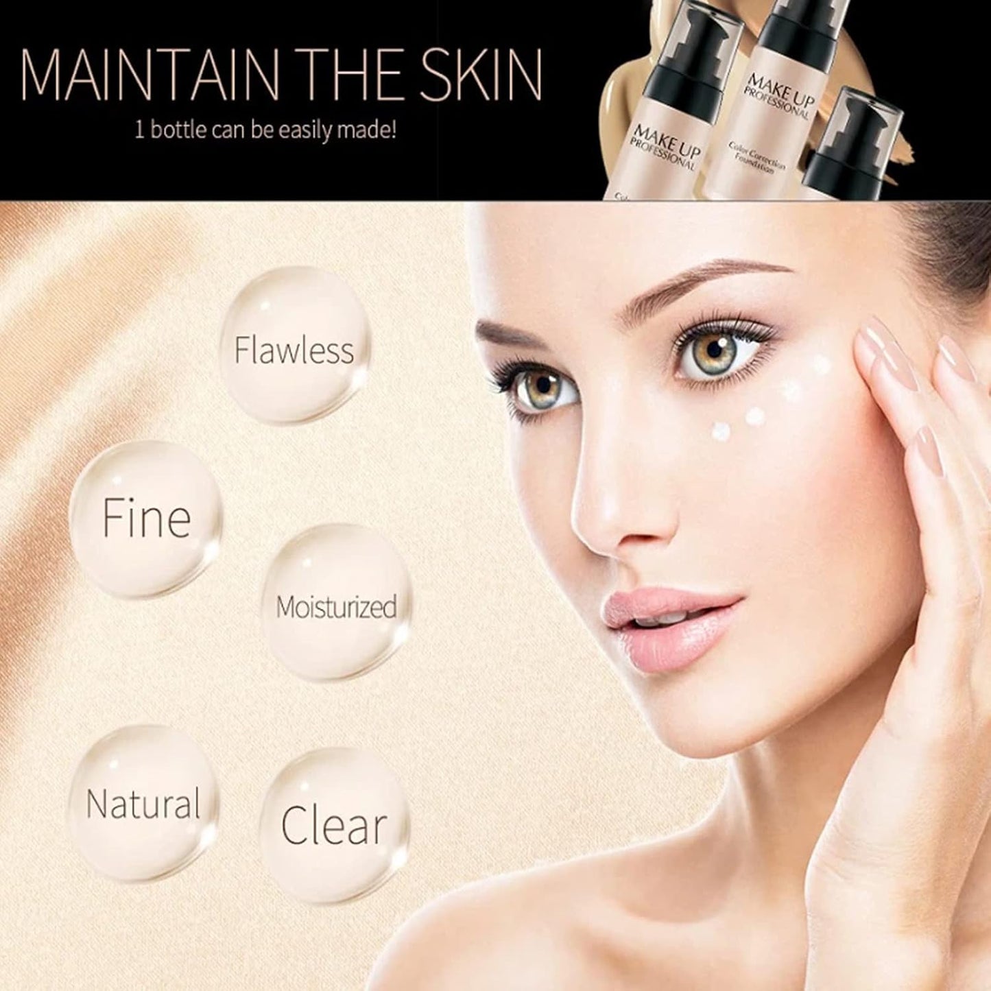 Colour Changing Foundation,Makeup Foundation, Face Foundation Full Coverage Moisturizing Waterproof Long Lasting Makeup Base Natural Coverage Foundation for Mature Skin