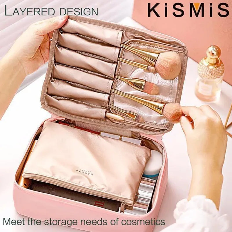 KISMIS 1PC Makeup Bag Travel Make up Organiser Bag Storage Vanity Case Makeup Bags for Women Makeup Box Cosmetic Bags with Compartments