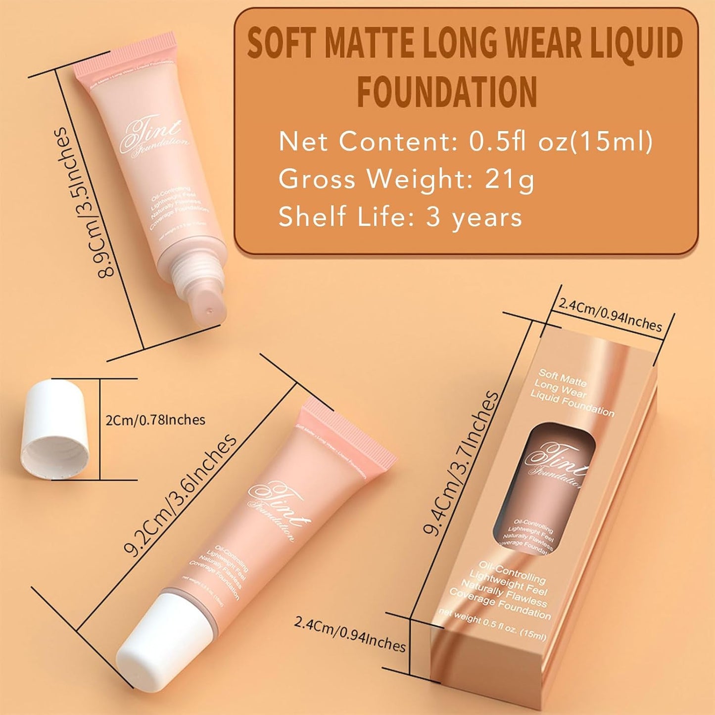 BB Cream Liquid Foundation, Natural Look Even Skin Tone Color Correcting, Full Coverage Moisturizing Concealer Makeup Base, Anti-Redness Smoothing Waterproof and Blendable