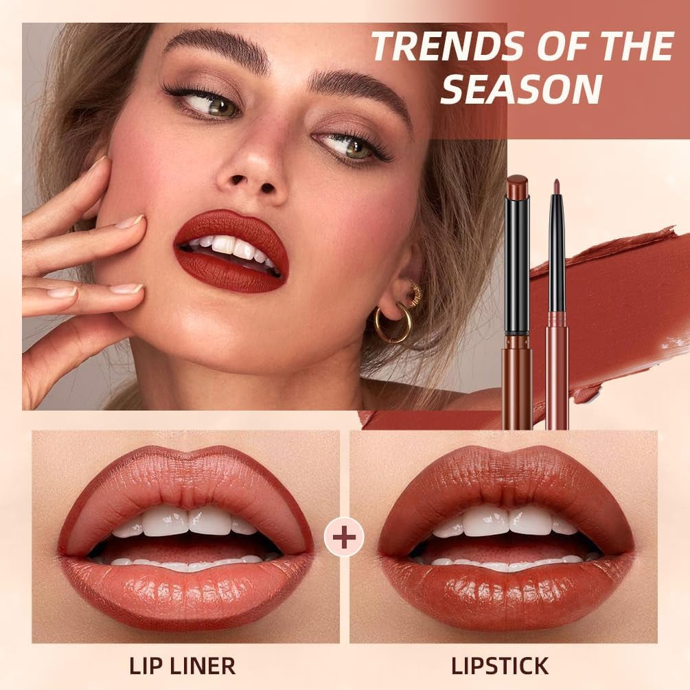 Matte Lipstick for Women,Nude Lipstick Lipliner Pencil Lip Filler Long Lasting Lip Gloss,Lip Liner and Lipstick Set,Lip Makeup Kits for Daily Makeup and Holiday (#03, One Size)