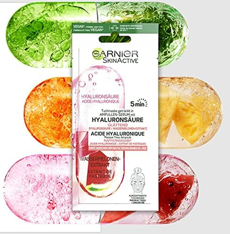 Cloth Mask, Face Mask for First Signs of Skin Ageing, Smoothing, Drinked in Ampoule Serum, Vegan Formula with Hyaluronic Acid and Watermelon Extract, 15 G