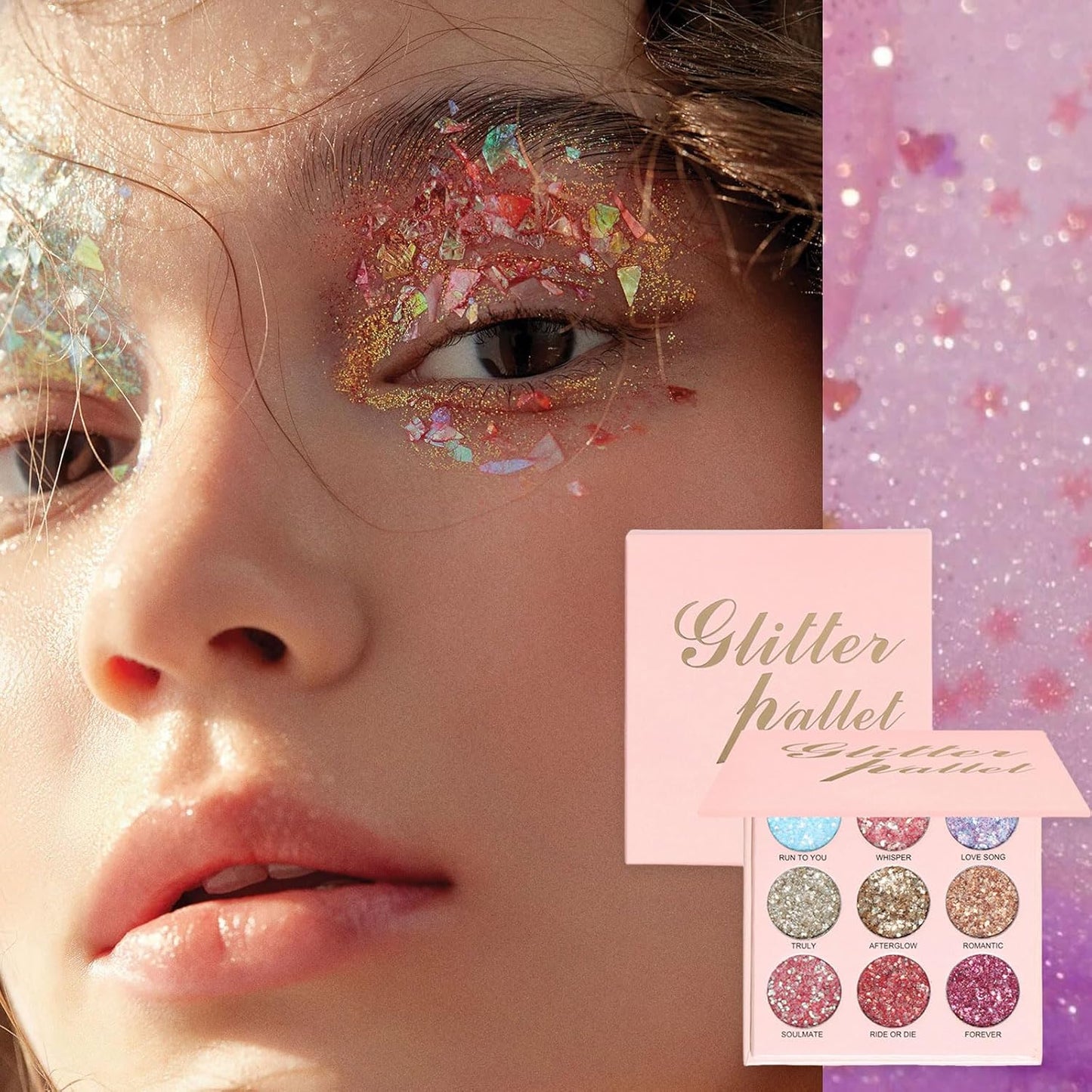 9 Colors Glitter Eyeshadow Palette, Diamond Shine Pressed Pigmented Metallic Shimmery Sparkly Eye Shadow Palette, Long Lasting Waterproof Eye Shadow for Party