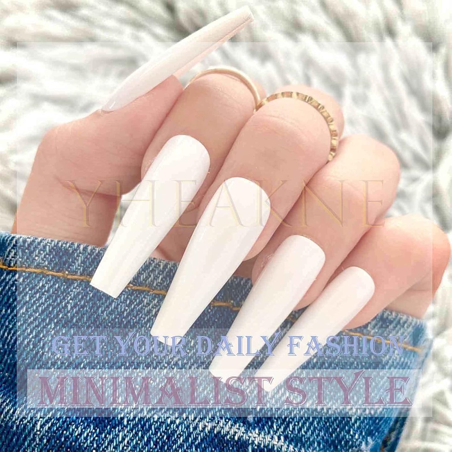 Extra Long Coffin Press on Nails Ballerina Blue Fake Nails Matte French Clip on Nails Punk Luxury Press Nails Art Full Cover Acrylic Nails Artificial Nails for Women and Girls 24Pcs (Blue)
