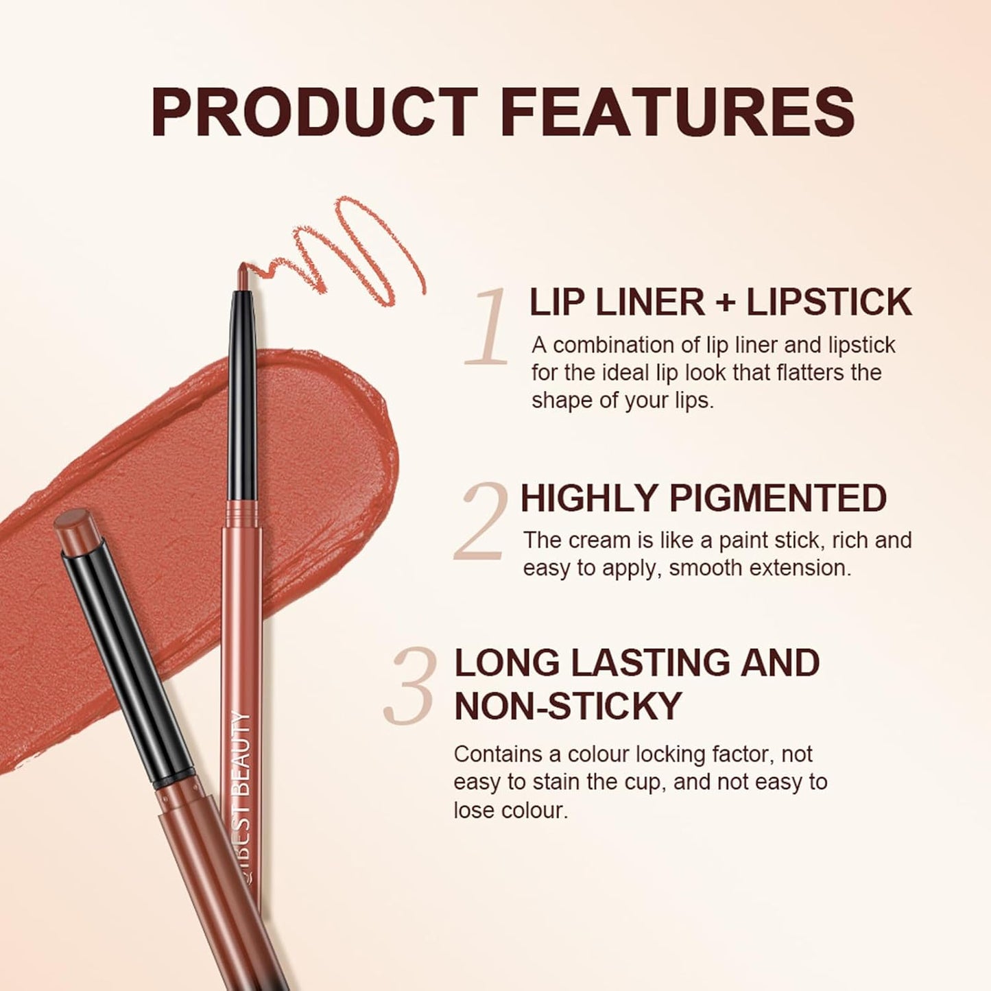 Matte Lipstick for Women,Nude Lipstick Lipliner Pencil Lip Filler Long Lasting Lip Gloss,Lip Liner and Lipstick Set,Lip Makeup Kits for Daily Makeup and Holiday (#03, One Size)