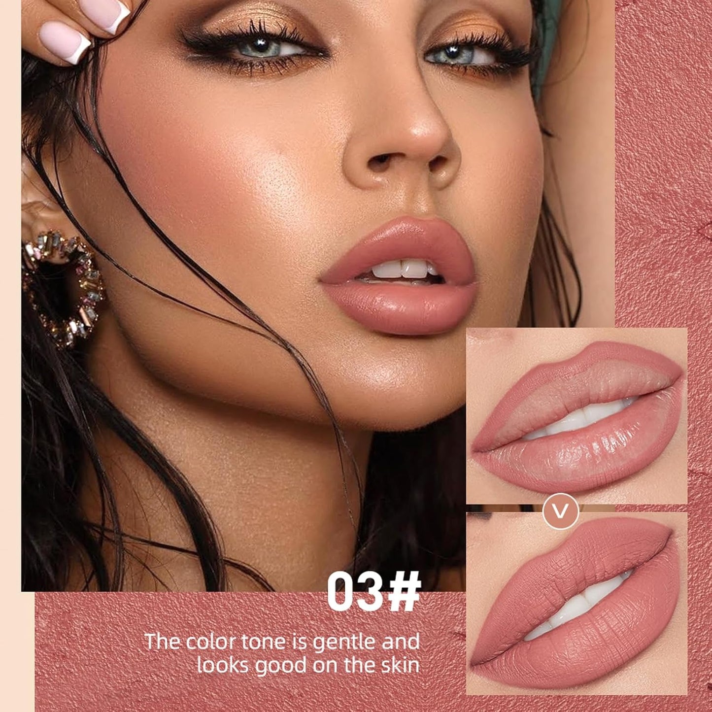 Matte Lipstick for Women,Nude Lipstick Lipliner Pencil Lip Filler Long Lasting Lip Gloss,Lip Liner and Lipstick Set,Lip Makeup Kits for Daily Makeup and Holiday (#03, One Size)