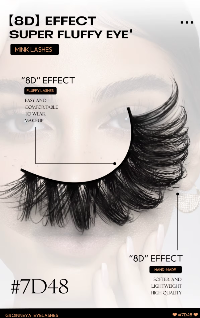 Groinneya 5 Pairs Mink Fluffy Eyelashes – 8D Russian Strip Lashes Extensions, Thick, Soft & Curly Handmade False Lashes